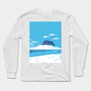 Kirkjufell Mountain near Grundarfjorou in Iceland WPA Art Deco Poster Long Sleeve T-Shirt